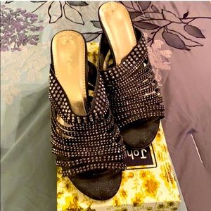 Black Bling Crystal Unique Slide On Mule Heel